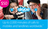 skype Skype Credit 价值$50充值卡