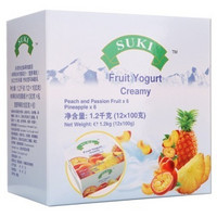 SUKI 多美鲜 桃和西番莲/菠萝果粒全脂酸奶 100ml*12