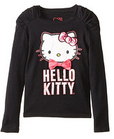 Hello Kitty 凯蒂猫  女童 Pleated Shoulder 长袖 套头 T恤 黑色