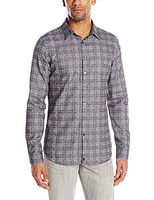 Calvin Klein Jacquard Textured Plaid Button-Front 男士长袖衬衣 
