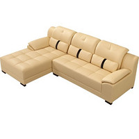 梅德比 现代客厅储物式边几皮艺组合沙发3E0V 特级太空皮 杏黄色3+A贵妃位(厂商直送）