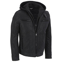 Black Rivet  Leather Hooded Cycle Jacket 带帽真皮夹克