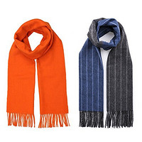 Glovin’ 知品风格 中性 纯羊毛围巾情侣套装 橘色+蓝灰