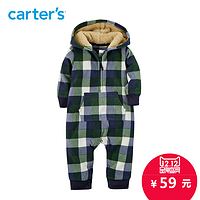 双12特价预告：Carter's 1件式绿色格子长袖连体衣摇粒绒拉链外套婴儿童装
