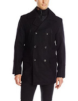 限S码：Calvin Klein Wool Pea Coat with Bib and Chest Zip Detail 男士双排扣羊毛外套