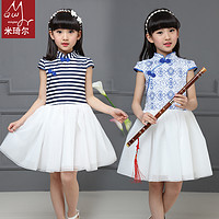米琦尔 女童中国风短袖连衣裙