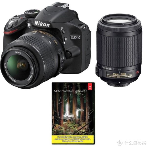 Nikon 尼康 D3200 单反双镜头套机(官翻,含18-55、55-200mm VR镜头)+ Photoshop Lightroom 5(Mac/PC)套装
