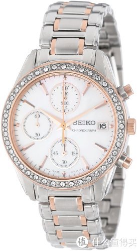 SEIKO 精工 SNDY18 多功能三眼玫瑰金钩边女士时尚腕表