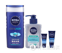 NIVEA 妮维雅男士沐浴洁面护理套装（洁面炭泥150ml+冰霜沐浴露250ml+多效洁面乳30g+滋润精华露15g）