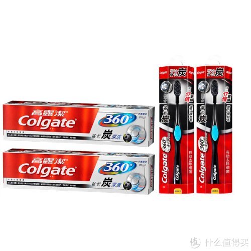 双重优惠：Colgate 高露洁 360备长炭牙膏180g*2+360备长炭牙刷*2+黑人牙膏套装*2