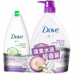 Dove 多芬 沐浴乳（衡悦水润1L+清透水润300ml）