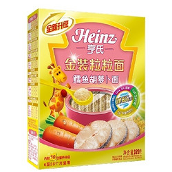 八哥价，限华北：Heinz 亨氏 金装鳕鱼胡萝卜粒粒面 320g（6个月以上）