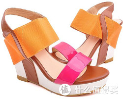 ST&amp;SAT 星期六 女式 镂空牛皮漆皮套脚圆头坡跟全凉鞋 红色