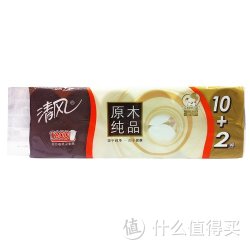 清风 原木纯品 134g 12卷3层短卷 无芯卷纸*4提