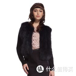 ochirly  欧时力 1114033060 皮草拼撞毛织开衫  