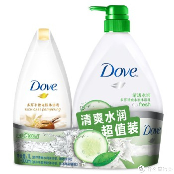 DOVE 多芬 沐浴乳清透水润1L+乳木果和香草300ml