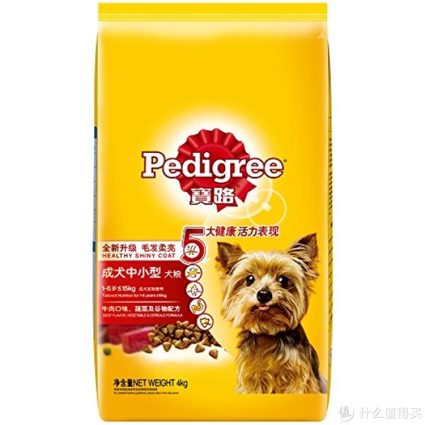 Pedigree 宝路 中小型犬 成犬狗粮 牛肉4kg*2包+鸡肉1.8kg