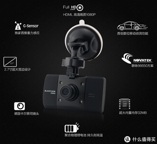 BLACK VIEW 凌度 DM600 行车记录仪（170°广角、蔡司镜头、1080P）