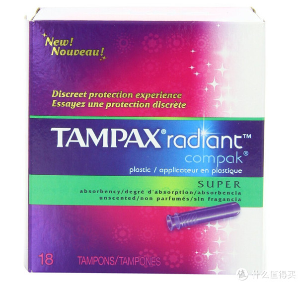 凑单品：TAMPAX 丹碧丝 Radiant系列 紧凑型导管式卫生棉条 大流量装 18支装
