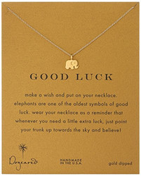dogeared Reminder &quot;Good Luck&quot; Gold-Plated Sterling Silver Elephant Pendant 象形项链