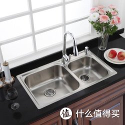 MOEN摩恩 304不锈钢加厚双槽水槽抽拉式高抛冷热水龙头套装23302+MCL7594C