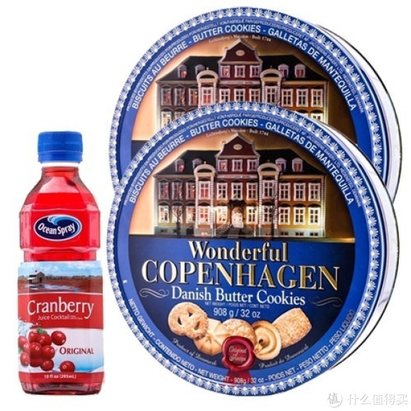限华东:Jacobsens 精彩哥本哈根 丹麦黄油 曲奇饼干908g*2+Ocean Spray优鲜沛经典蔓越莓果汁饮料295ml
