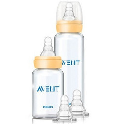 AVENT 新安怡 SCD803/01 标准口径 新生儿套装玻璃奶瓶+婴儿湿巾 25抽