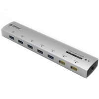 ORICO 奥睿科 AS7C2 全铝USB3.0扩展7口HUB集线器 2口2.1A充电器 银色