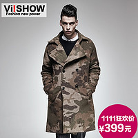 双11特价预告：ViiSHOW 男装2014年新款风衣 男士中长款冬季迷彩大衣