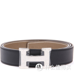 HERMÈS 爱马仕 马赛克银H扣黑/灰皮质两面 腰带90#
