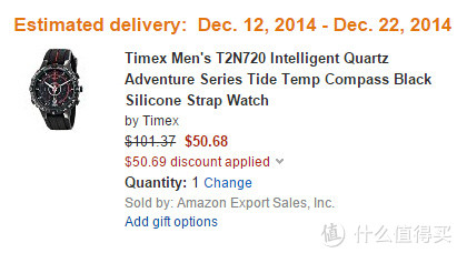 新低价：TIMEX 天美时 Adventure系列 T2N720DH 男士运动腕表（潮汐、温度、指南针）