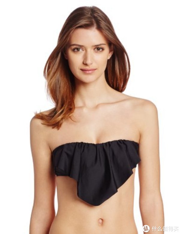 Ella Moss Solid Ruffle Bandeau 黑色抹胸 M码起
