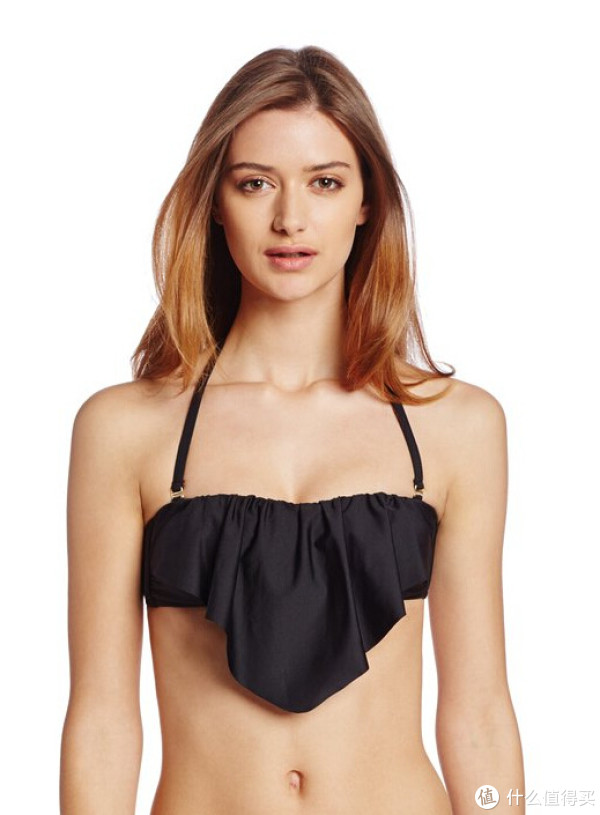 Ella Moss Solid Ruffle Bandeau 黑色抹胸 M码起