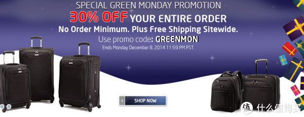 海淘券码:Samsonite 美国官网 GREEN MONDAY 全场