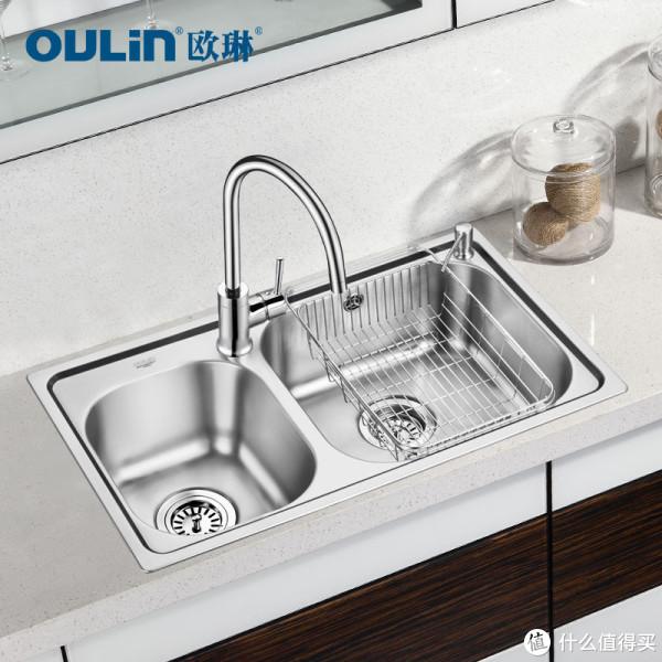 Oulin 欧琳 JBS2T-OLWGD74430 不锈钢双槽水槽+OL-7502 全铜龙头