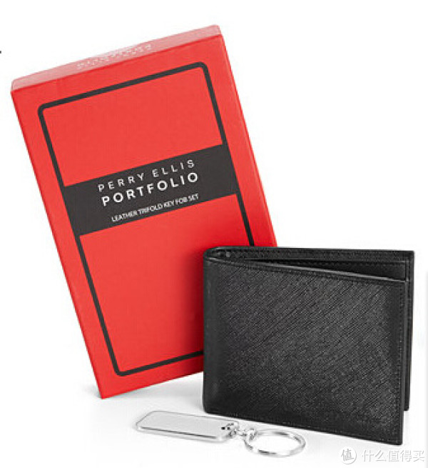 Perry Ellis Saffiano Leather Black Wallet 男款真皮钱包 礼盒装