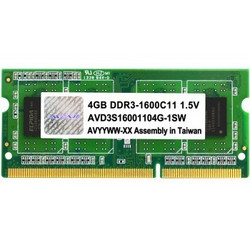 宇帷(AVEXIR)笔电系列 DDR3 1600 4GB 笔记本内存(AVD3S16001104G-1SW)