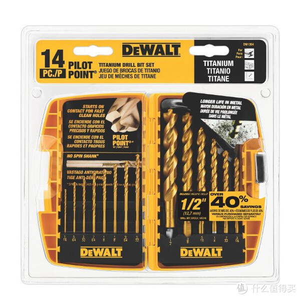 DEWALT 得伟 DW1354 Titanium Drill Bit Set 镀钛钻头14件套装（不带钻）