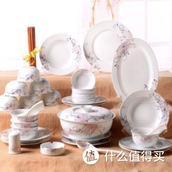 剑林 景德镇陶瓷56头韩式餐具套装 花语秋芙（品锅版）+洁柔 C&amp;S 手帕纸布艺系列 18包