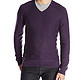 Calvin Klein男士纯棉V领毛衣2Gg Slub V-Neck Sweater 紫色 $21.5