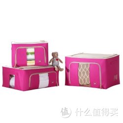 溢彩年华 DKG1599 钢架折叠百纳箱玫红3件套（透明双视窗 防水防潮 电镀支架 透明便签袋 可折叠）