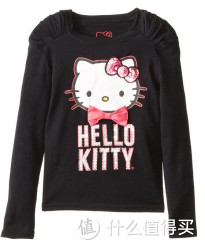 Hello Kitty 凯蒂猫  女童 Pleated Shoulder 长袖 套头 T恤 黑色