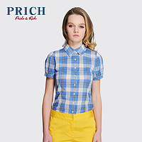 PRICH 专柜正品 夏款 韩版修身短袖格纹衬衫PRYC22401M