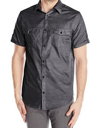 Calvin Klein Men's Double Pocket  Short Sleeve Woven Shirt男款短袖衬衫 