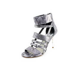 Michael Kors Shiloh女士真皮蛇纹时尚高跟凉鞋 银色