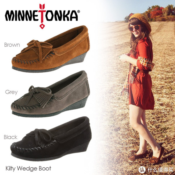 MINNETONKA 迷你唐卡 Kilty Wedge 女款真皮坡跟休闲鞋