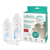 移动端：Dr Brown's 布朗博士 BL-403 初生婴儿 防胀气宽口玻璃奶瓶套装+宽口径奶瓶导气管2个
