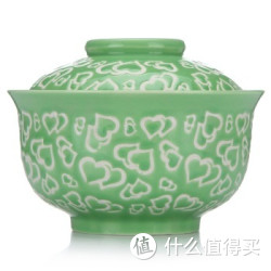 凑单品：山田烧 绿色陶瓷釉带盖面碗 5英寸 同心