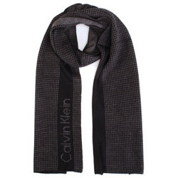 Calvin Klein 卡文克莱 CK男款时尚黑灰色格纹针织围巾 77230 BLK