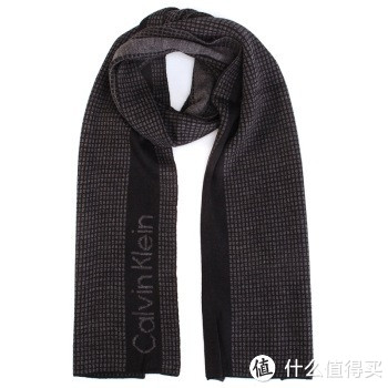 Calvin Klein 卡文克莱 CK男款时尚黑灰色格纹针织围巾 77230 BLK